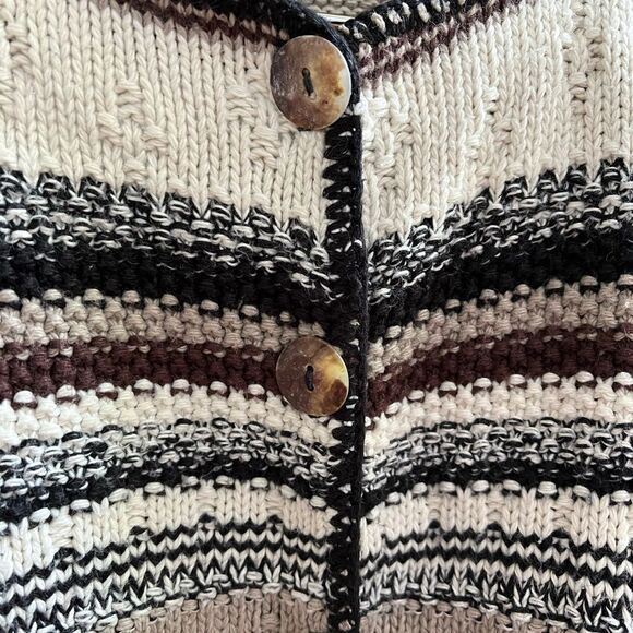 Reba Rose Neutral Stripe Heavy Knit Cardigan Sweater sz S EUC - Picture 3 of 6